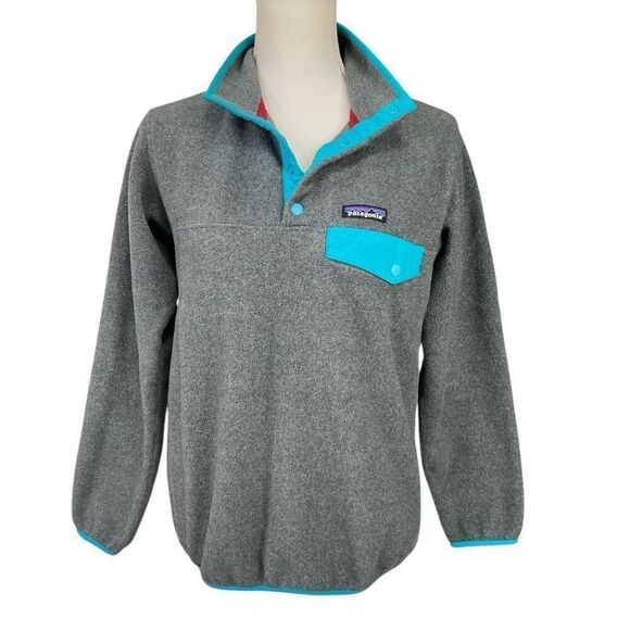 Patagonia Synchilla Women's Pullover Snap T Fleece Jacket Gray & Teal Size XS - Picture 2 of 8